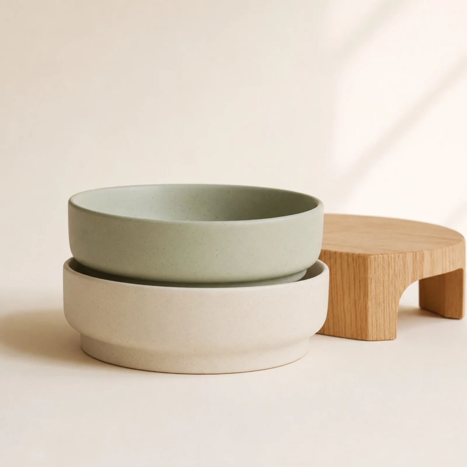 Sage and cream stoneware pet bowls