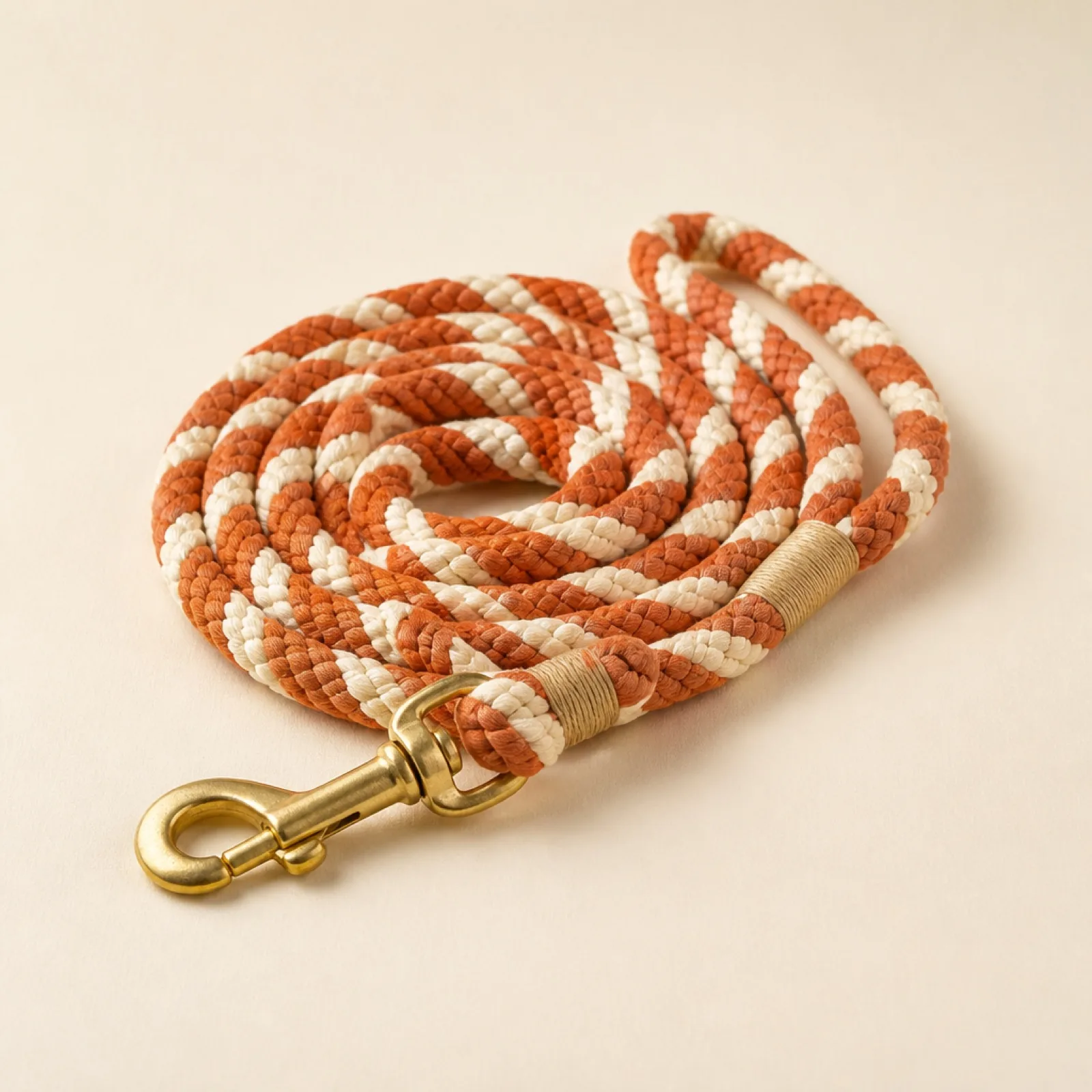 Braided cotton rope leash in terracotta